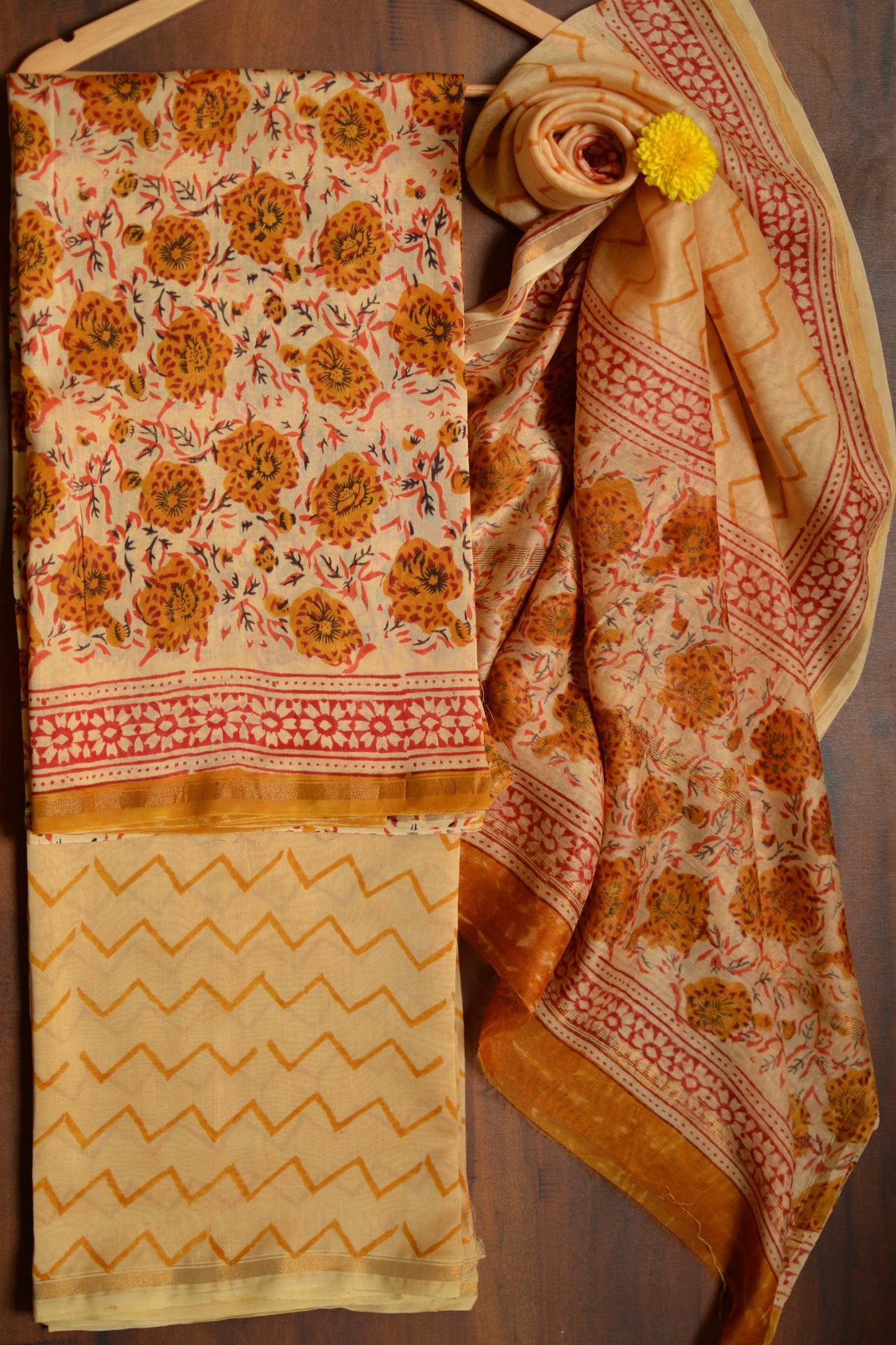 Hand Block Printed Chanderi Silk Cotton Suit Set