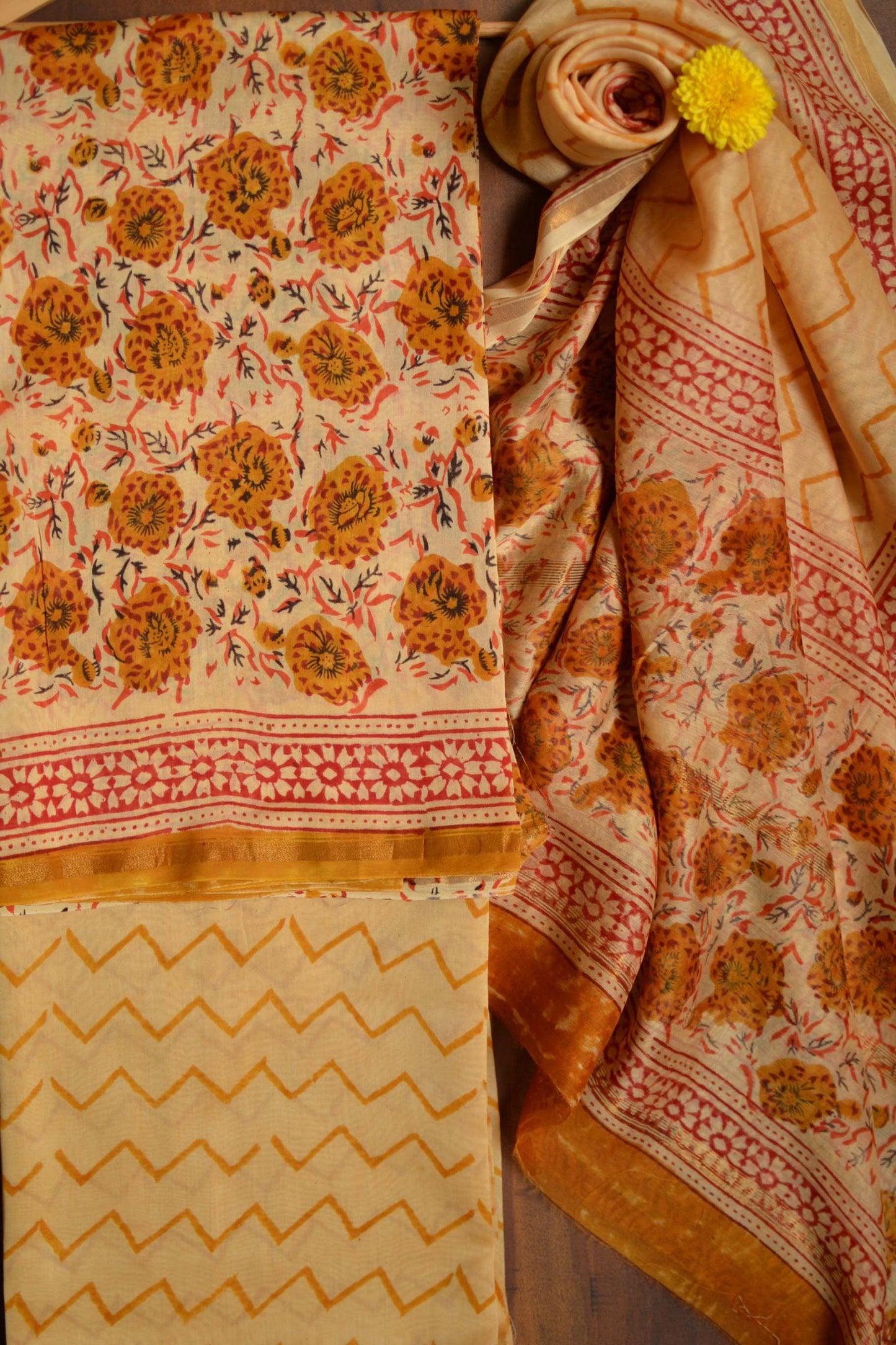 Hand Block Printed Chanderi Silk Cotton Suit Set