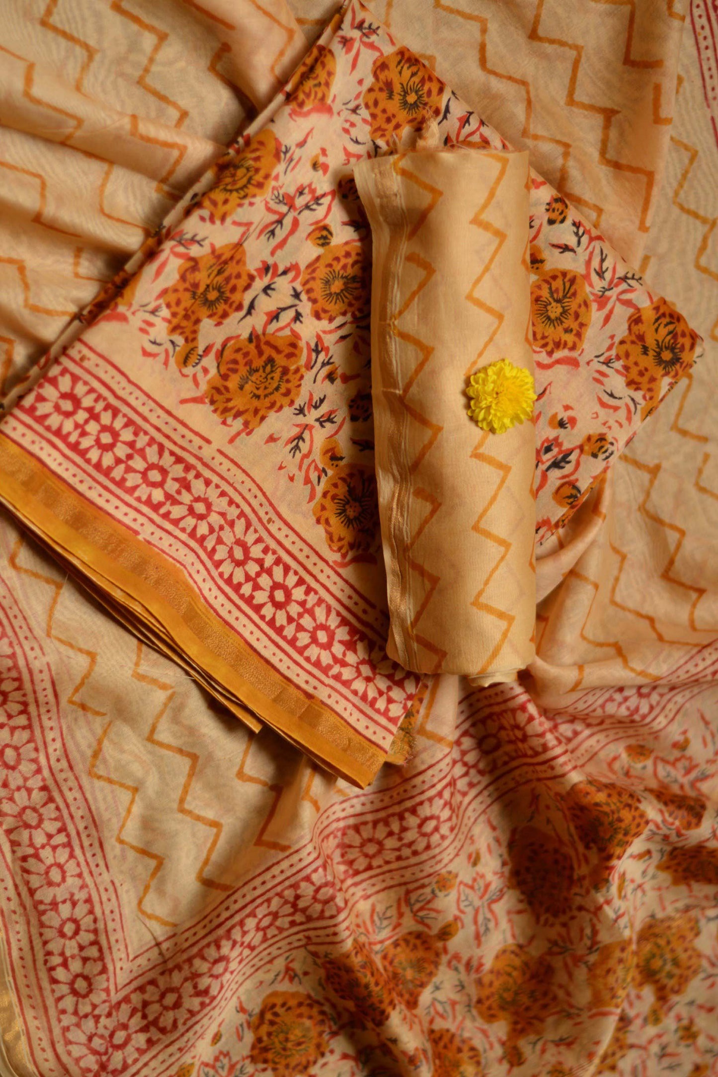 Hand Block Printed Chanderi Silk Cotton Suit Set