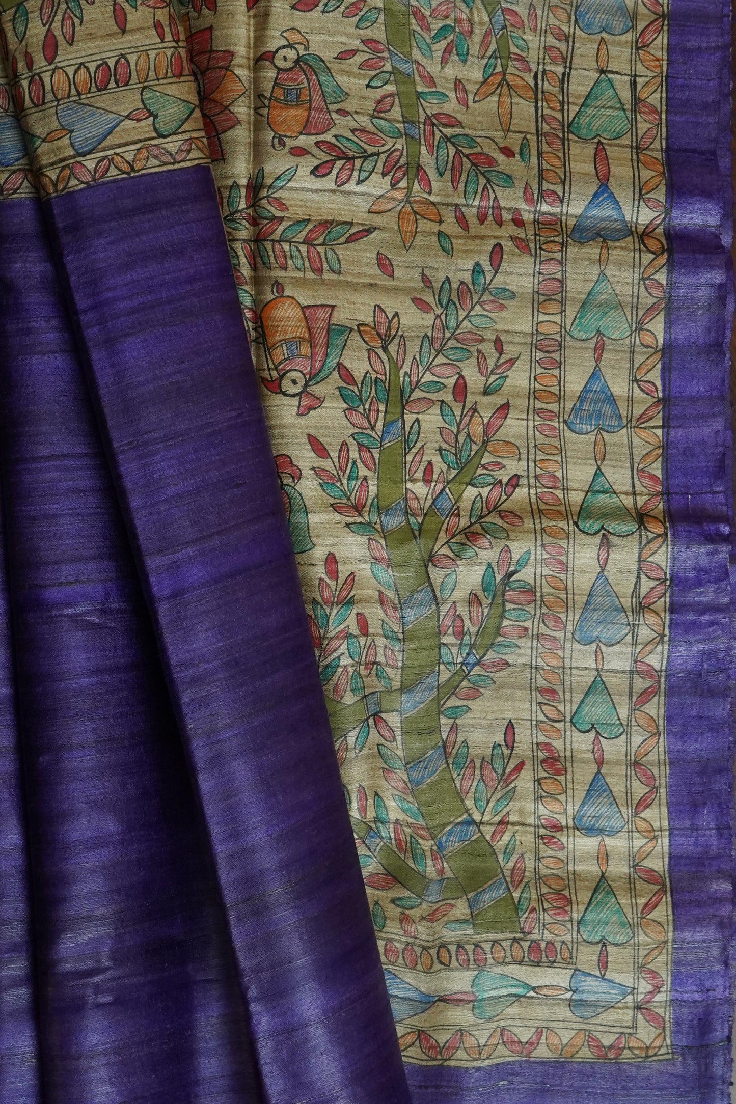 Hand Painted Madhubani Tussar Silk Saree