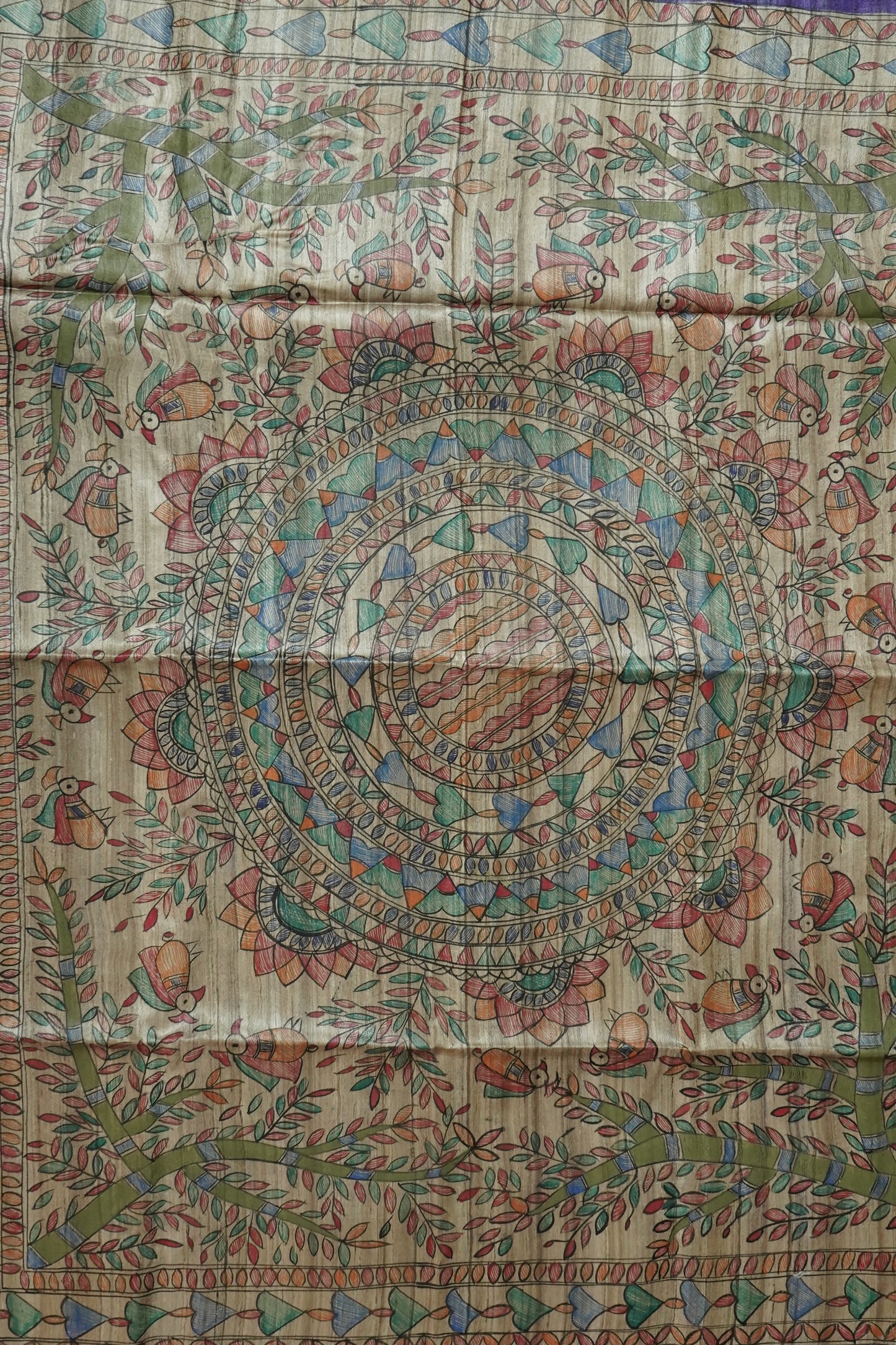 Hand Painted Madhubani Tussar Silk Saree