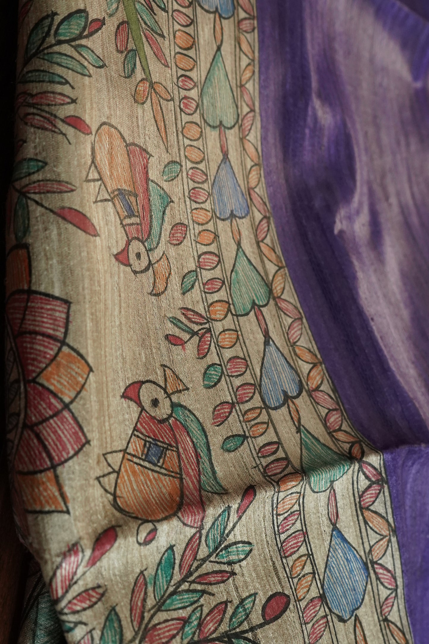 Hand Painted Madhubani Tussar Silk Saree