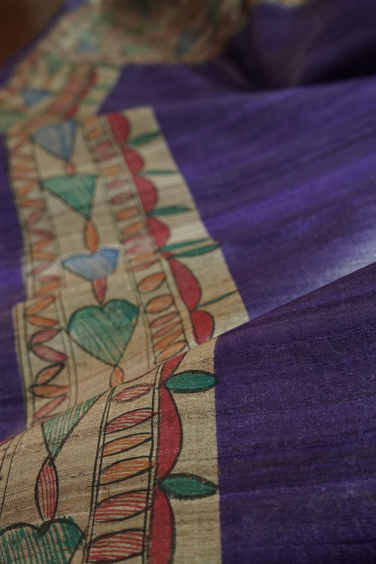 Hand Painted Madhubani Tussar Silk Saree
