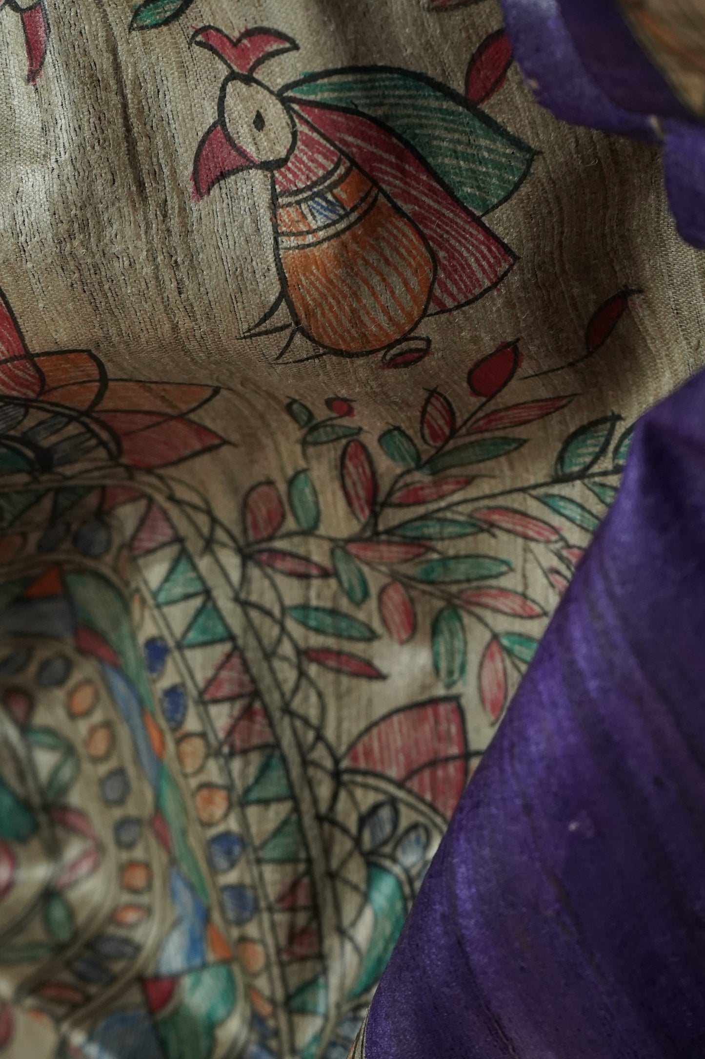 Hand Painted Madhubani Tussar Silk Saree