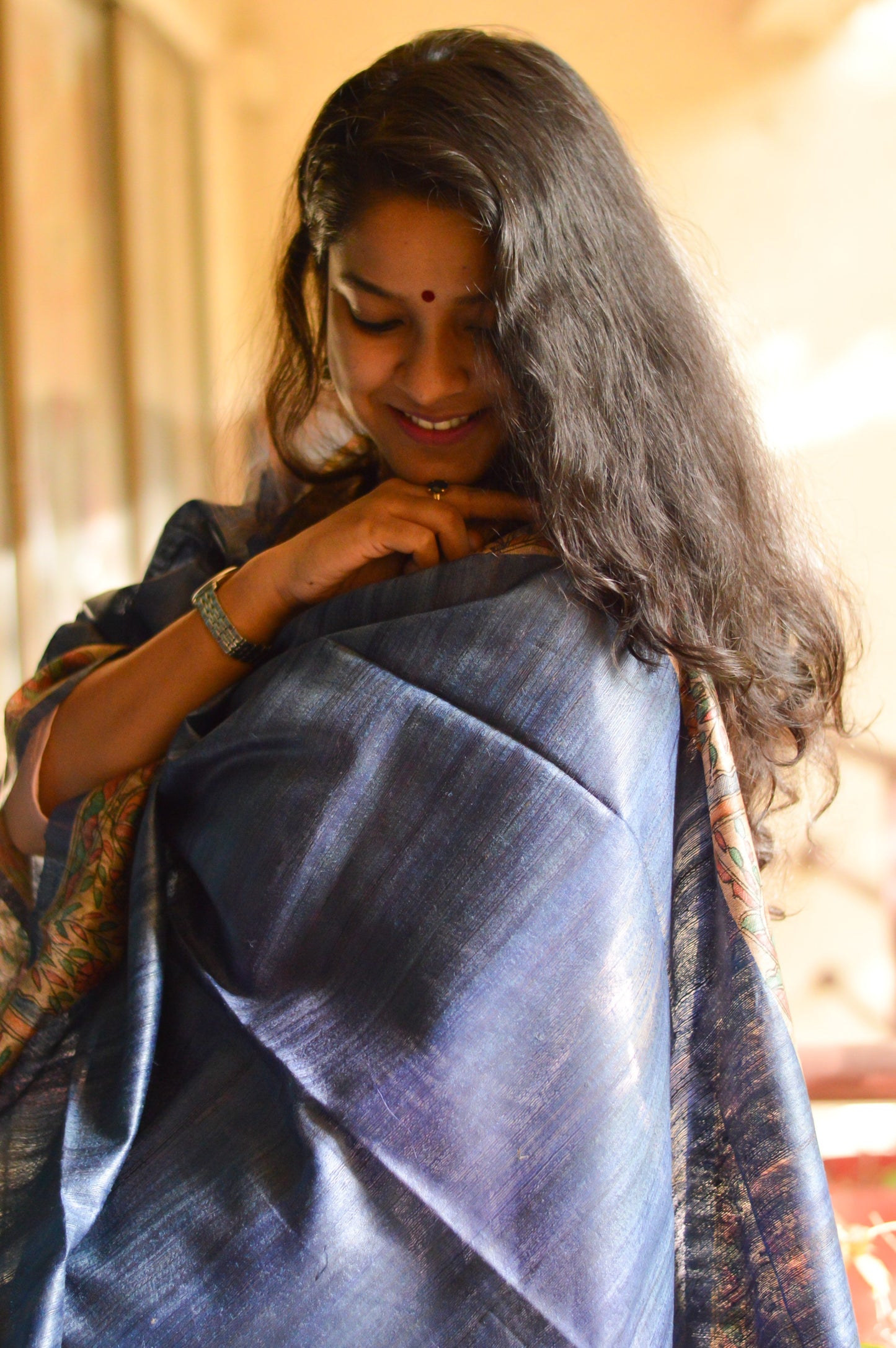 Hand Painted Madhubani Tussar Silk Dupatta
