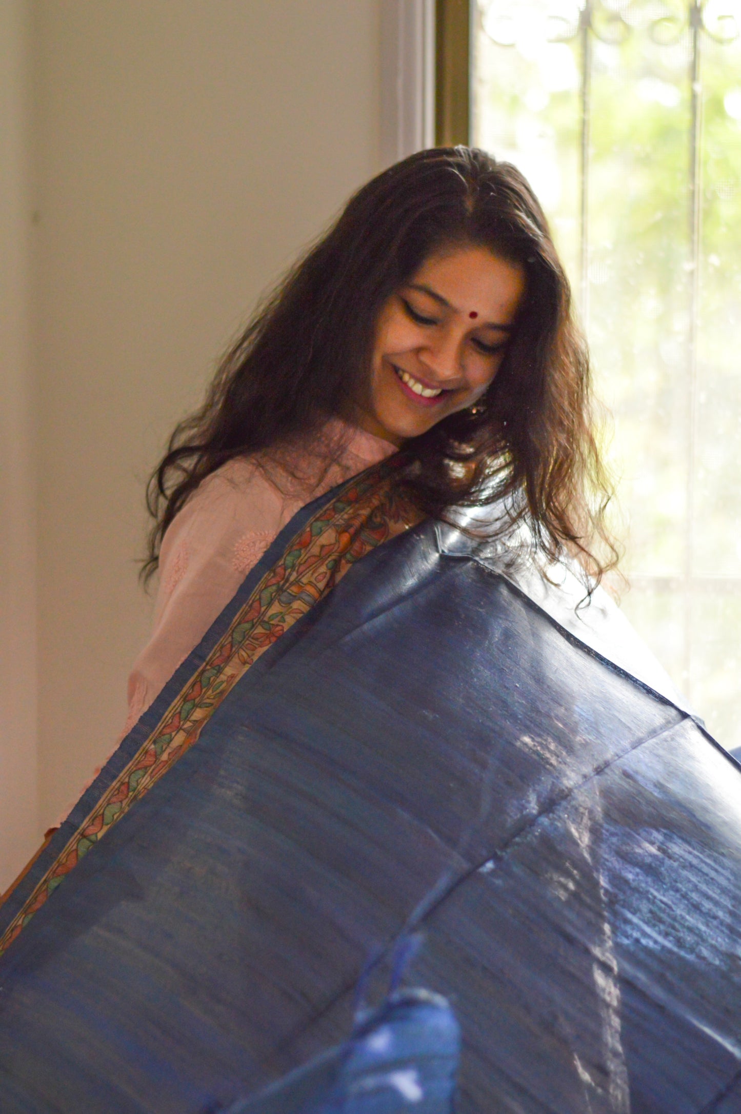 Hand Painted Madhubani Tussar Silk Dupatta