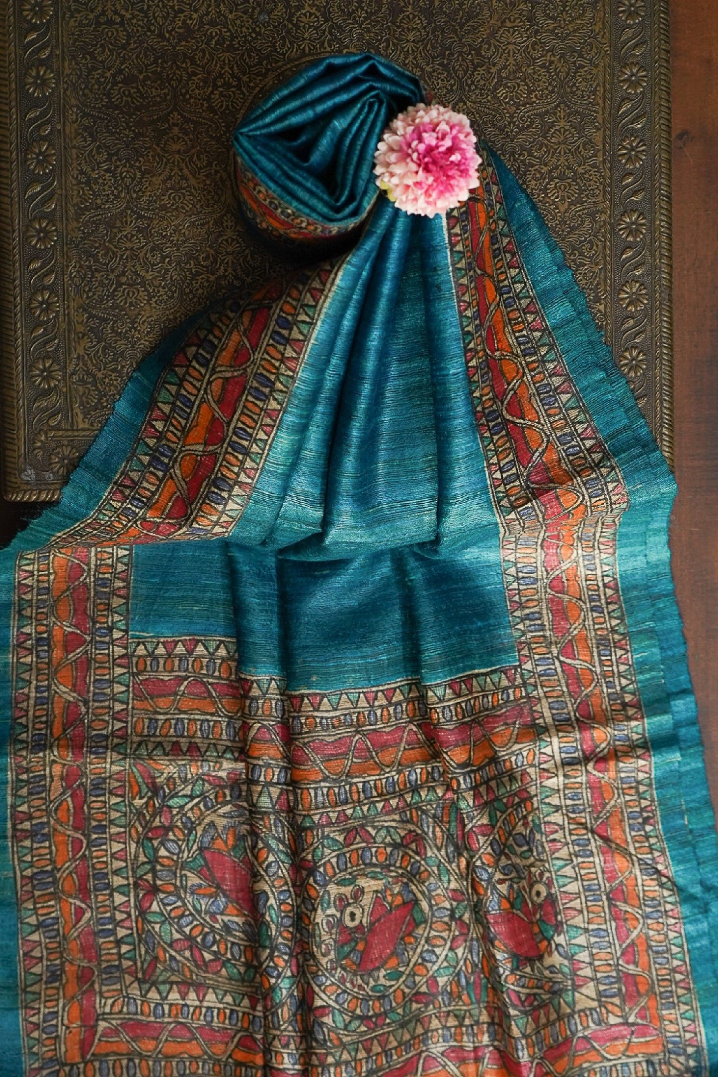 Hand Painted Madhubani Tussar Silk Dupatta
