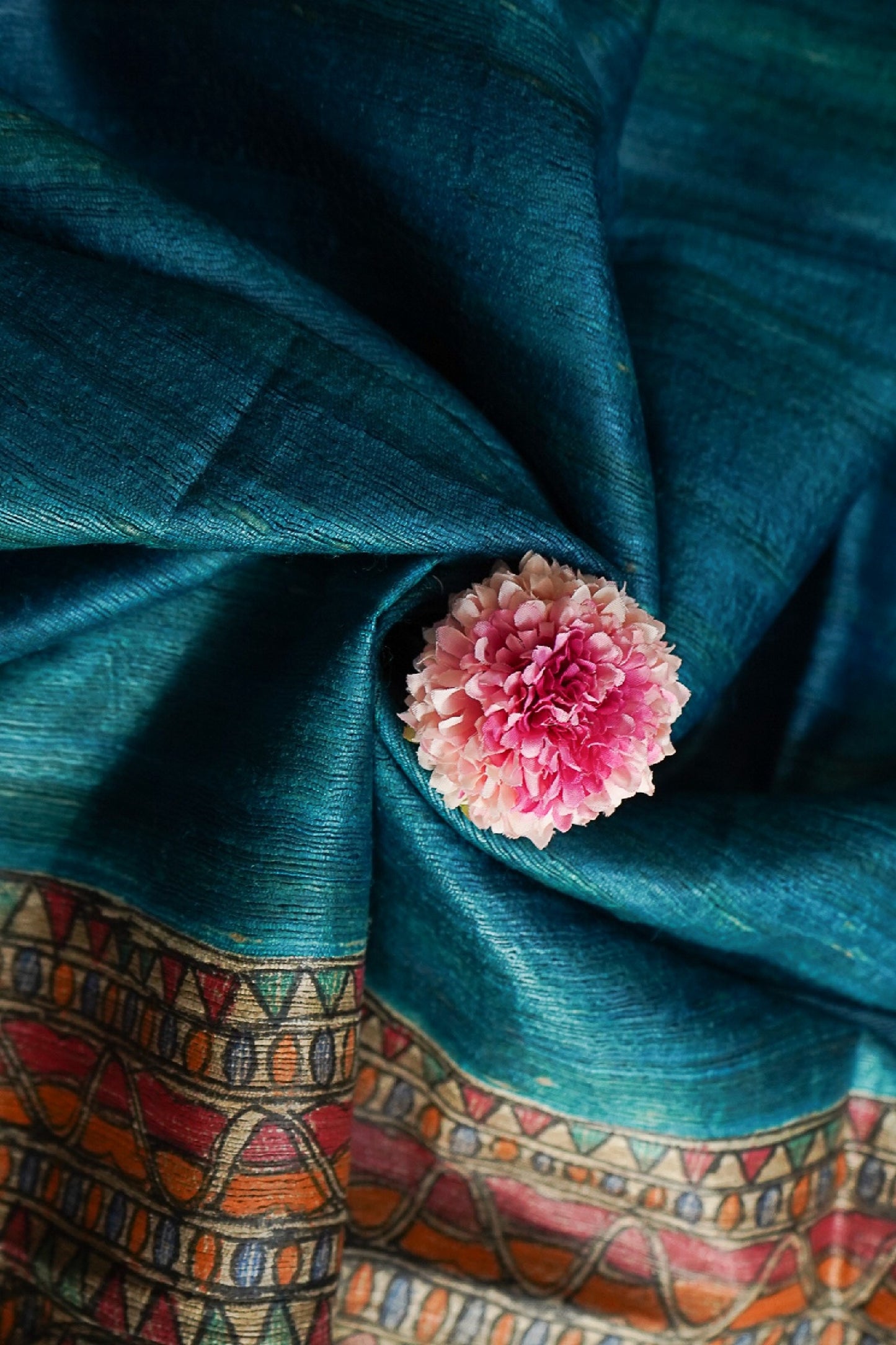 Hand Painted Madhubani Tussar Silk Dupatta