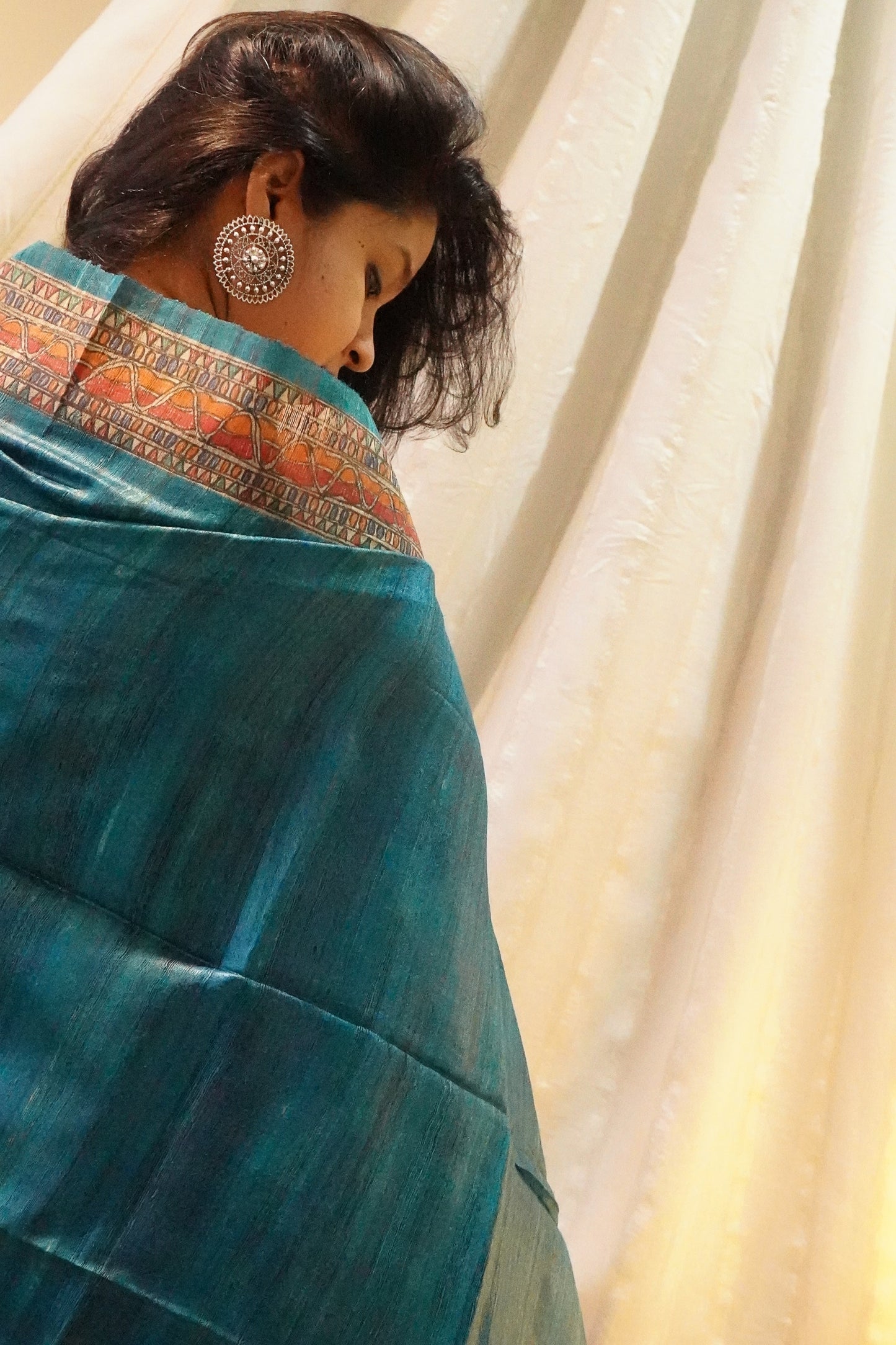 Hand Painted Madhubani Tussar Silk Dupatta