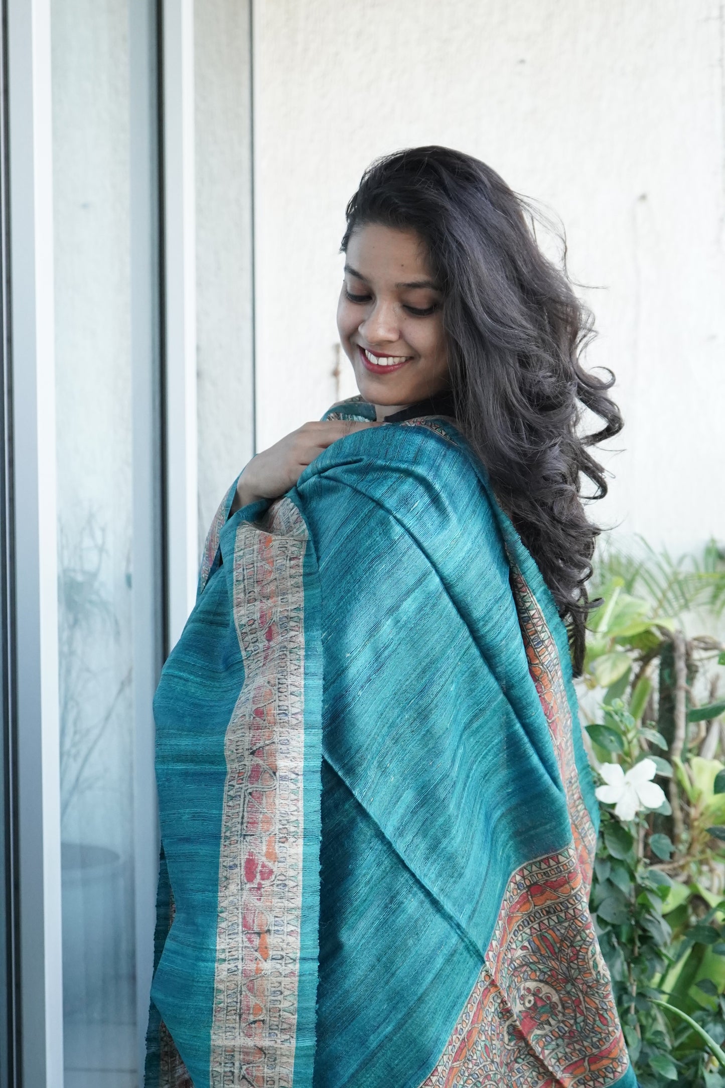 Hand Painted Madhubani Tussar Silk Dupatta