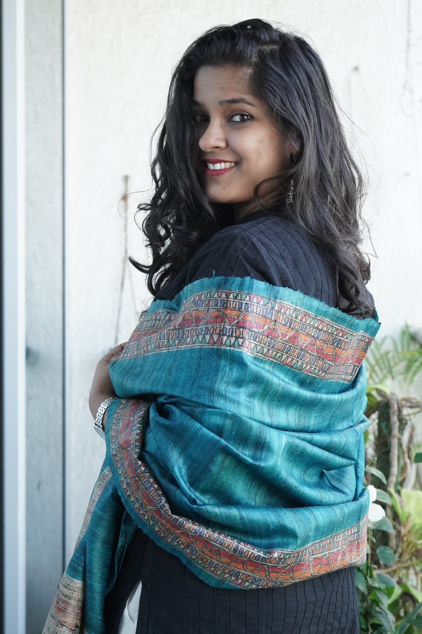 Hand Painted Madhubani Tussar Silk Dupatta