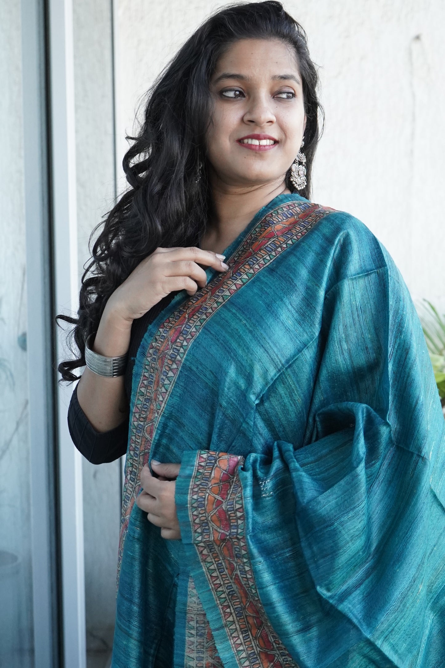 Hand Painted Madhubani Tussar Silk Dupatta