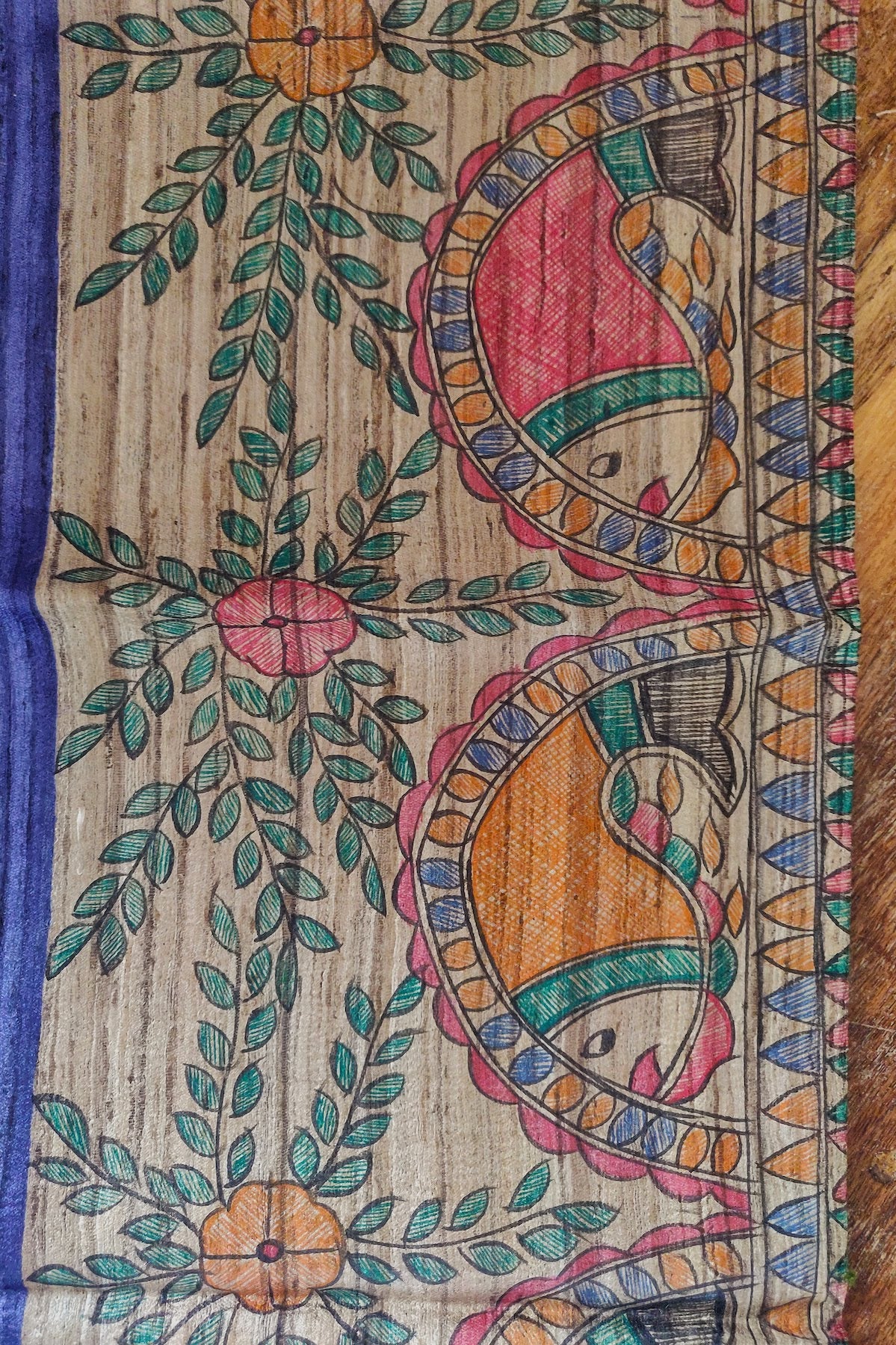 Hand Painted Madhubani Tussar Silk Dupatta