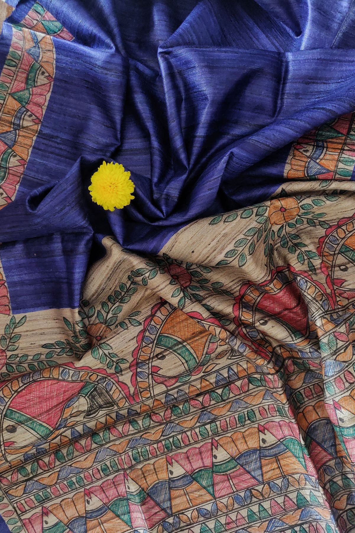 Hand Painted Madhubani Tussar Silk Dupatta