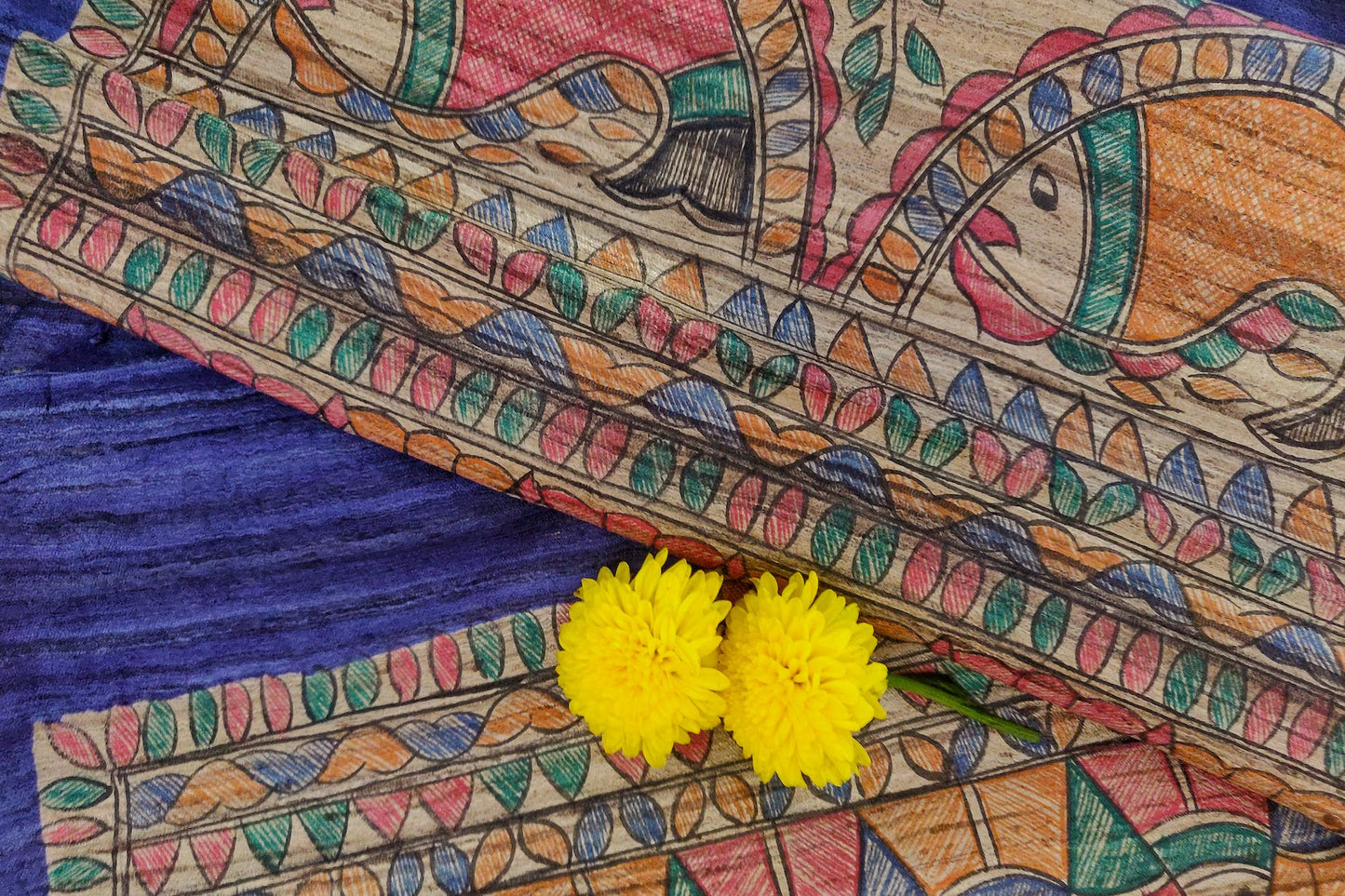 Hand Painted Madhubani Tussar Silk Dupatta
