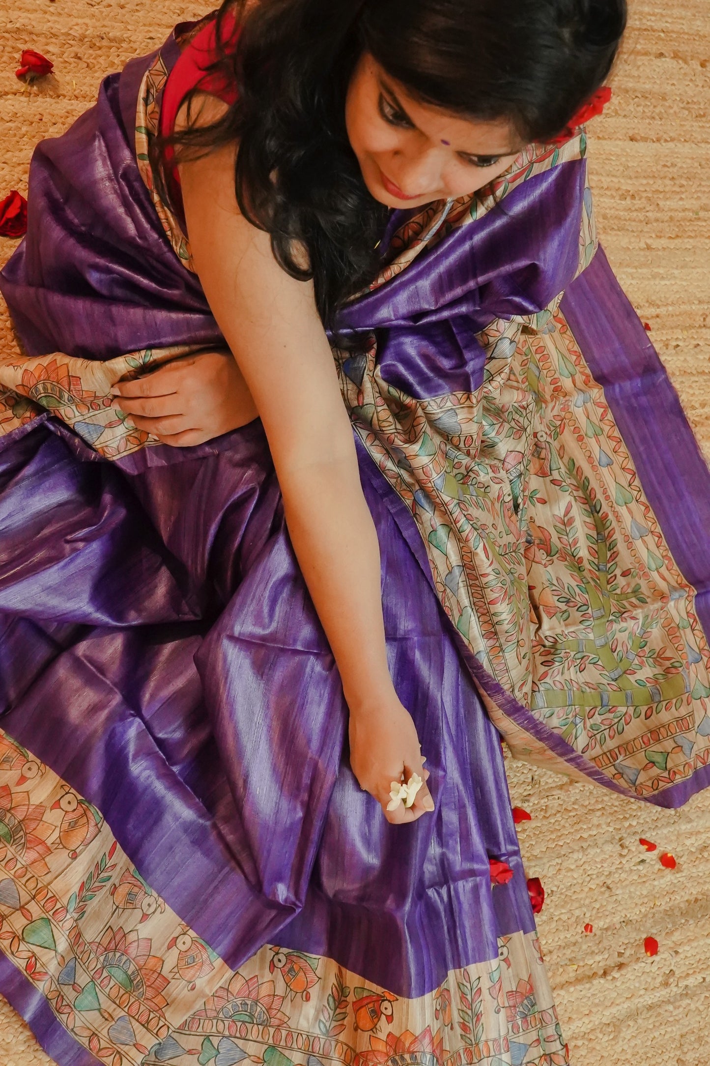 Hand Painted Madhubani Tussar Silk Saree