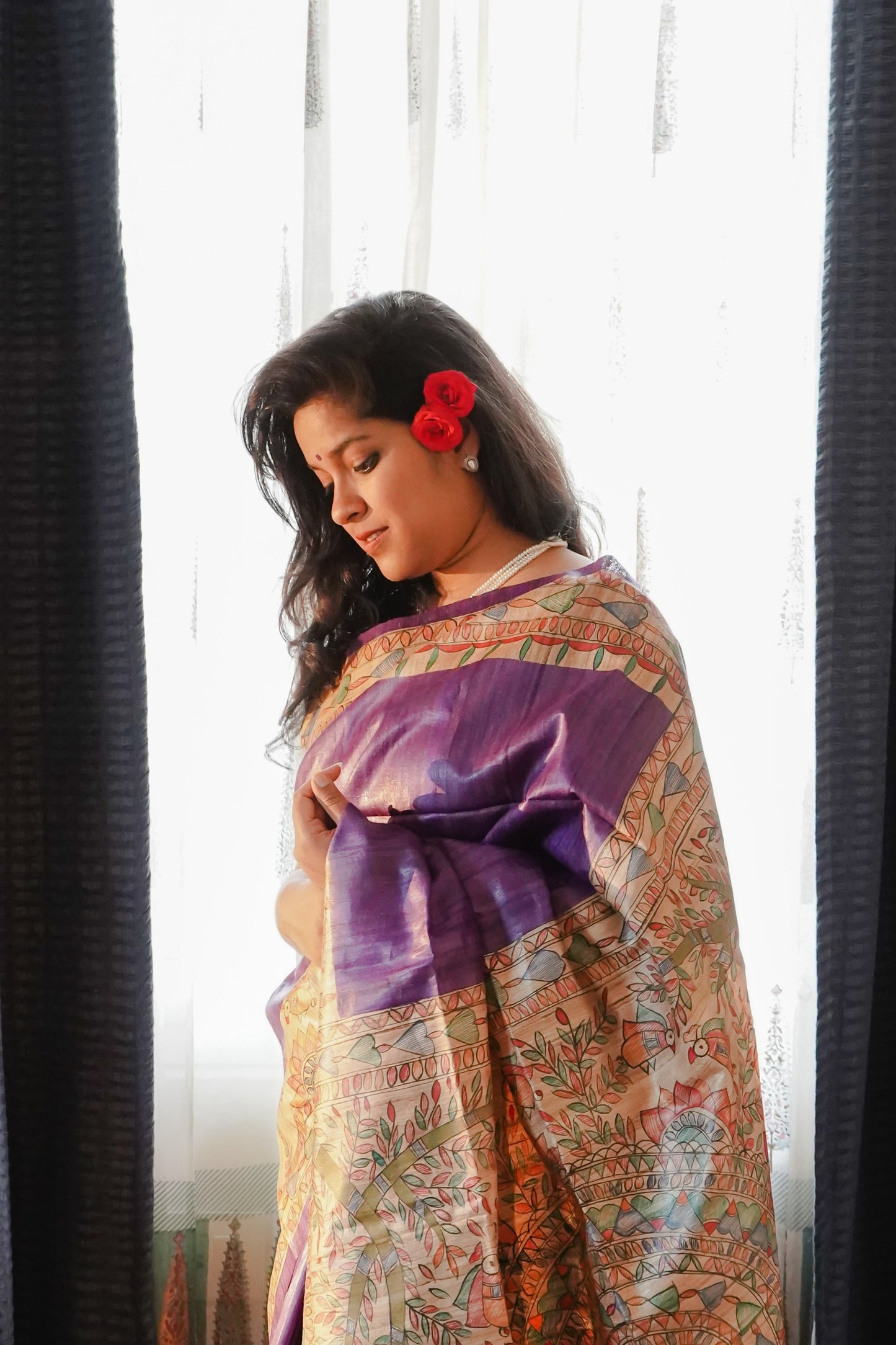 Hand Painted Madhubani Tussar Silk Saree