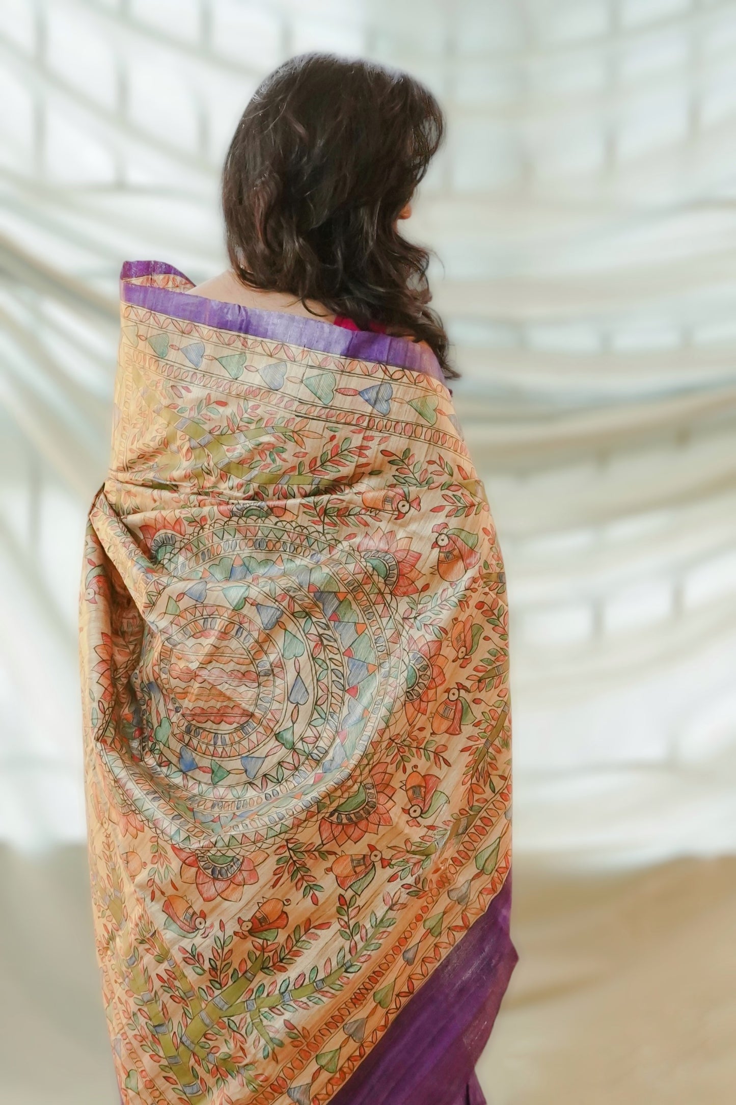 Hand Painted Madhubani Tussar Silk Saree