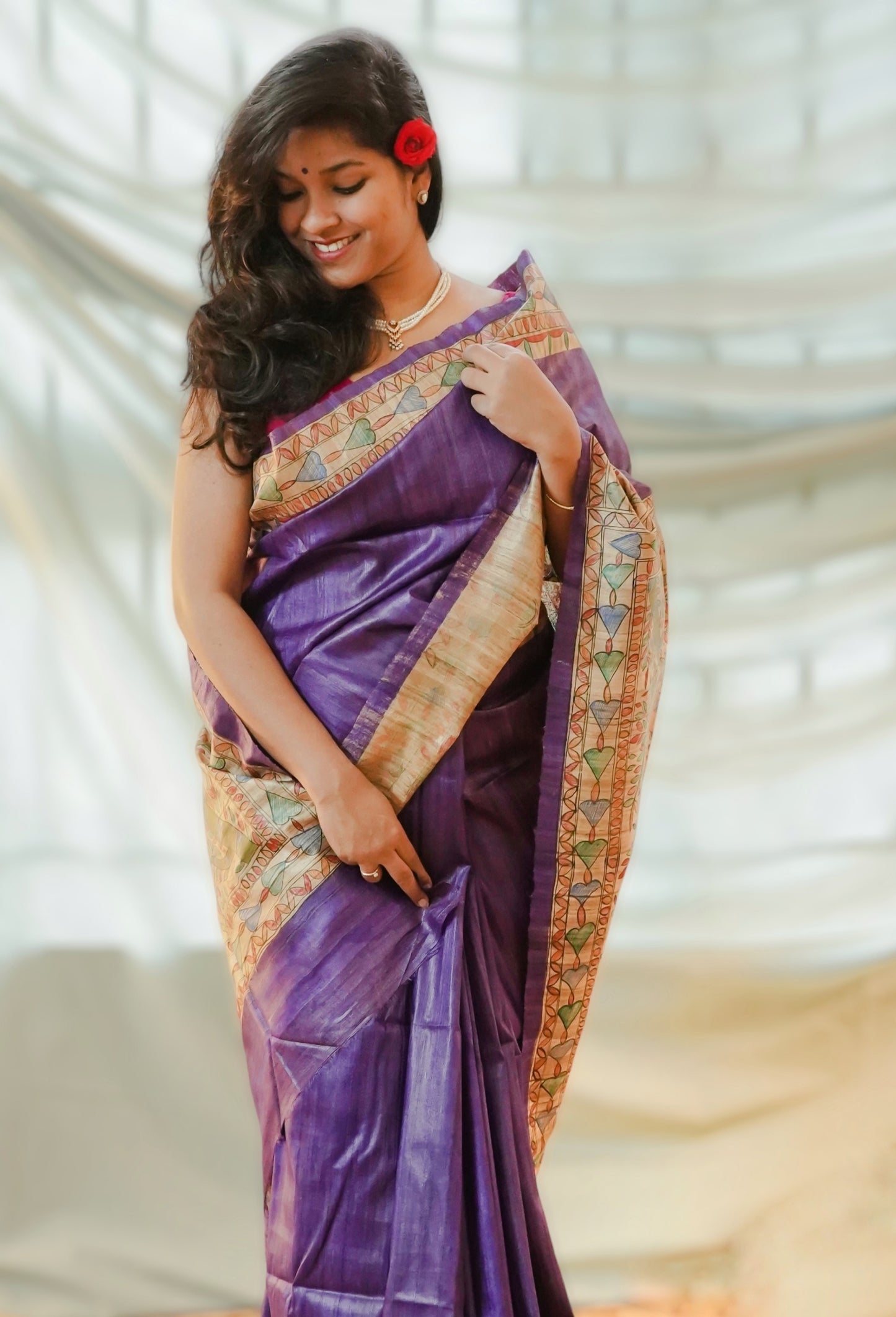 Hand Painted Madhubani Tussar Silk Saree