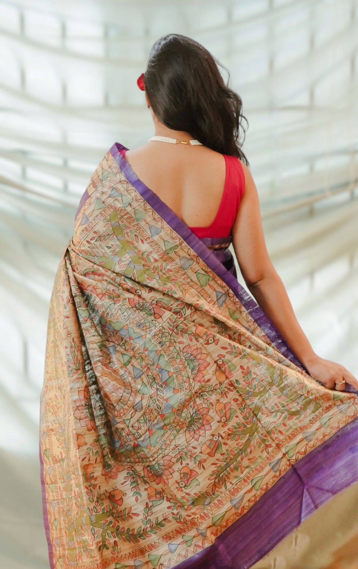 Hand Painted Madhubani Tussar Silk Saree