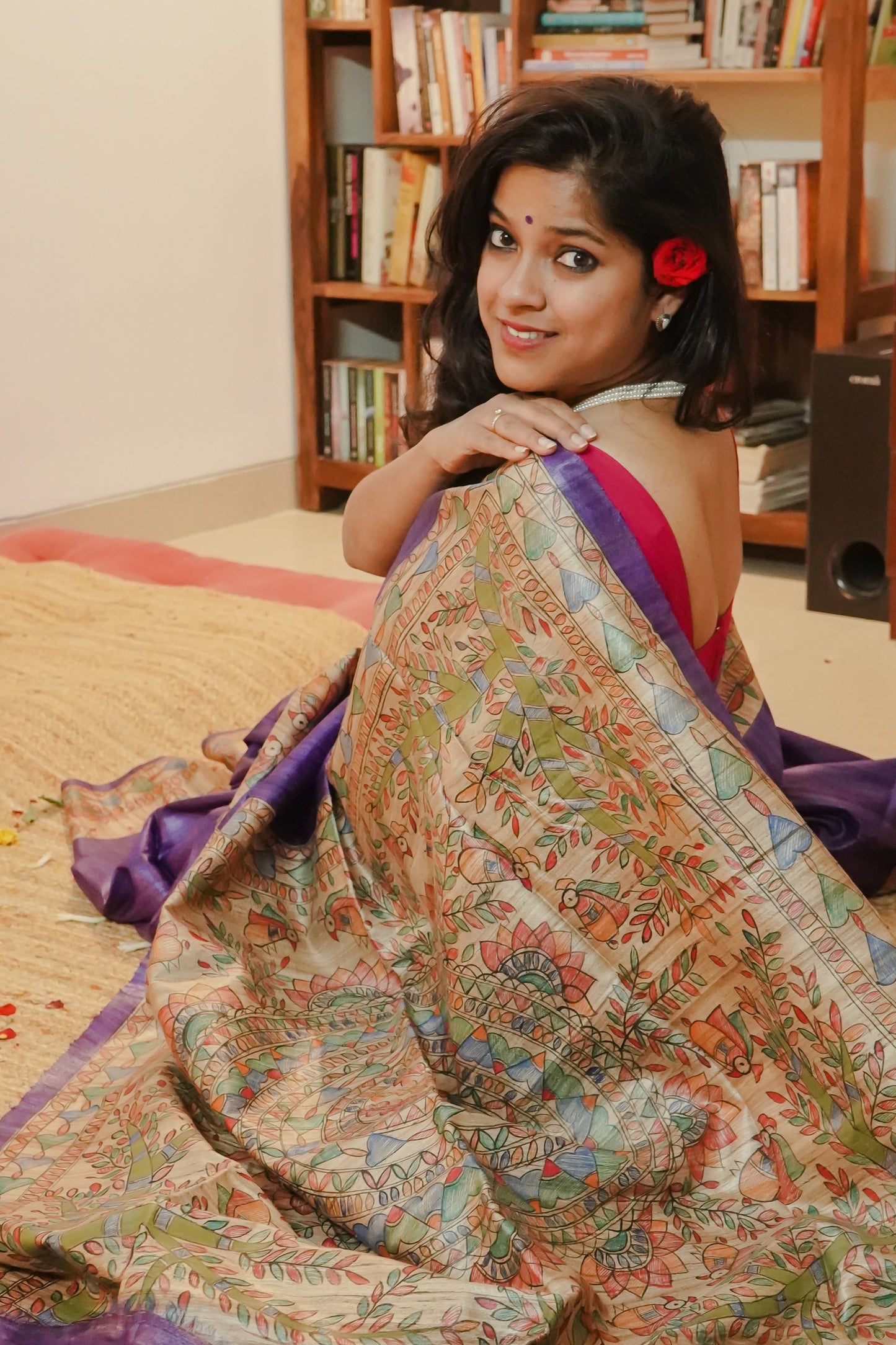 Hand Painted Madhubani Tussar Silk Saree