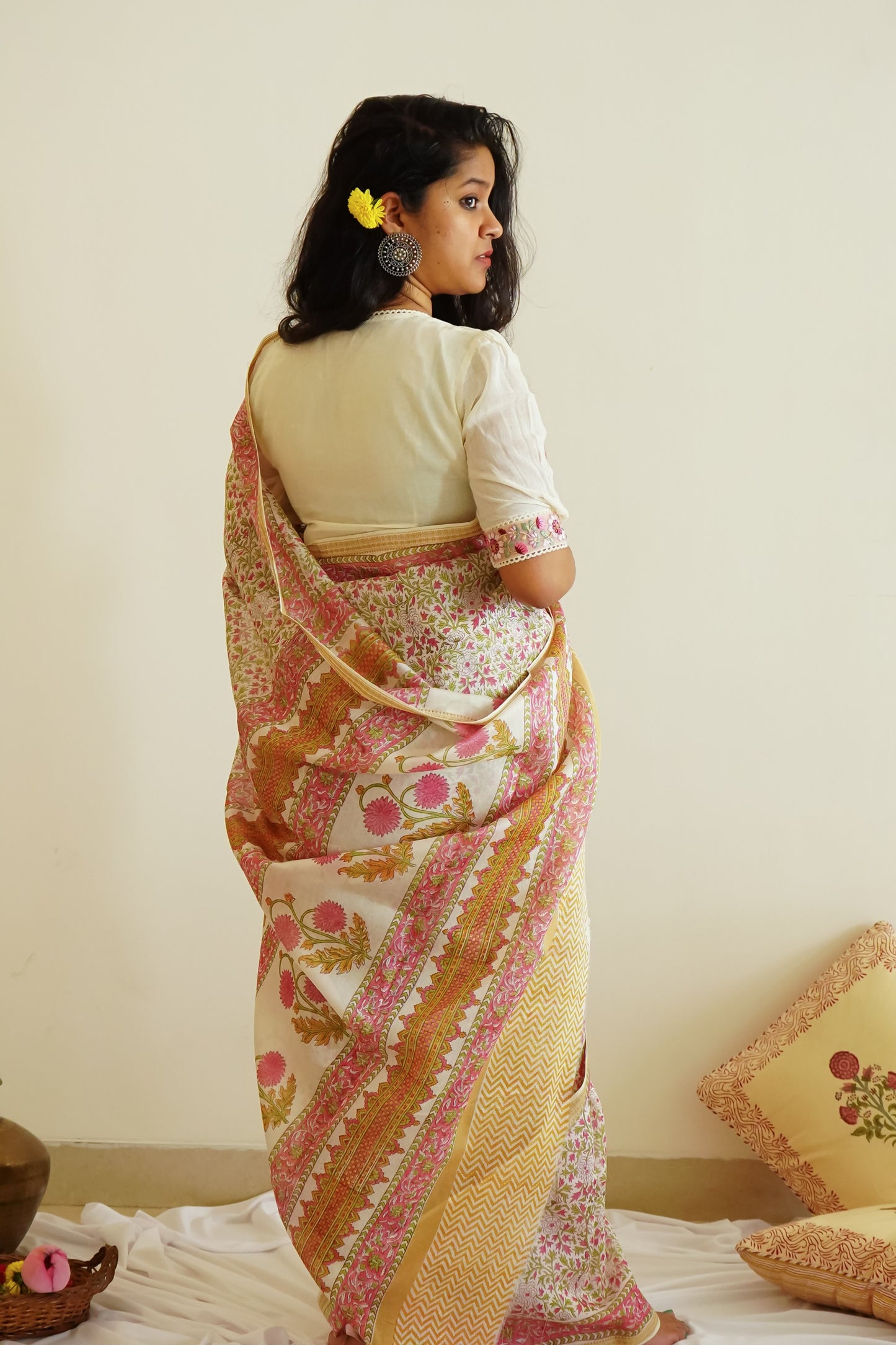 Hand Block Printed Chanderi Silk Cotton Saree