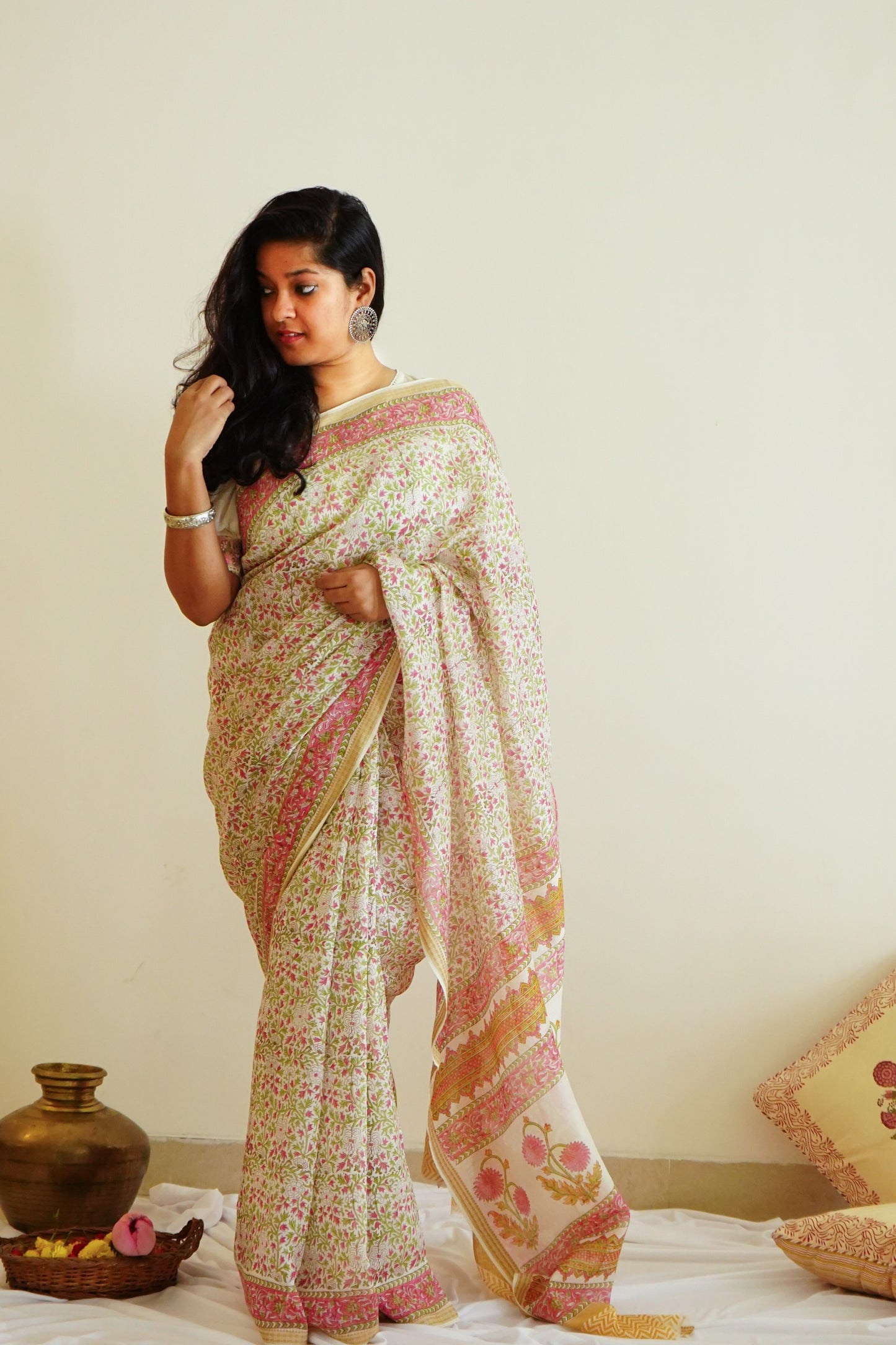 Hand Block Printed Chanderi Silk Cotton Saree