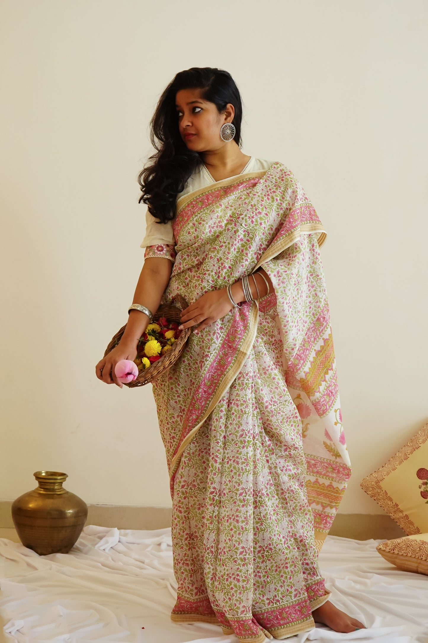 Hand Block Printed Chanderi Silk Cotton Saree