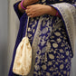 Royal Blue Pure Khaddi Georgette Banarasi Saree with Handwoven Zari Jaal
