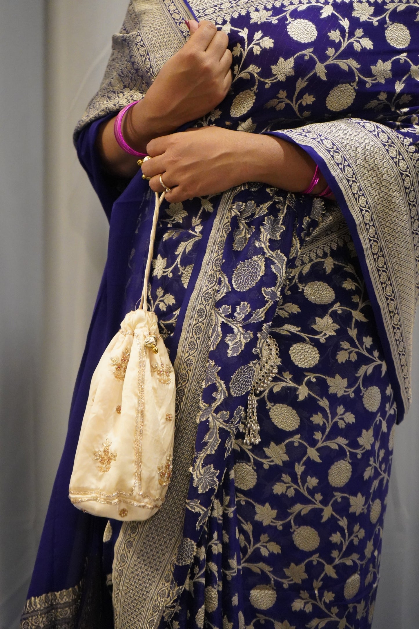 Royal Blue Pure Khaddi Georgette Banarasi Saree with Handwoven Zari Jaal