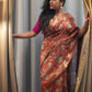 Rust Red Chanderi Cotton Saree with Zari Hand Block Printed