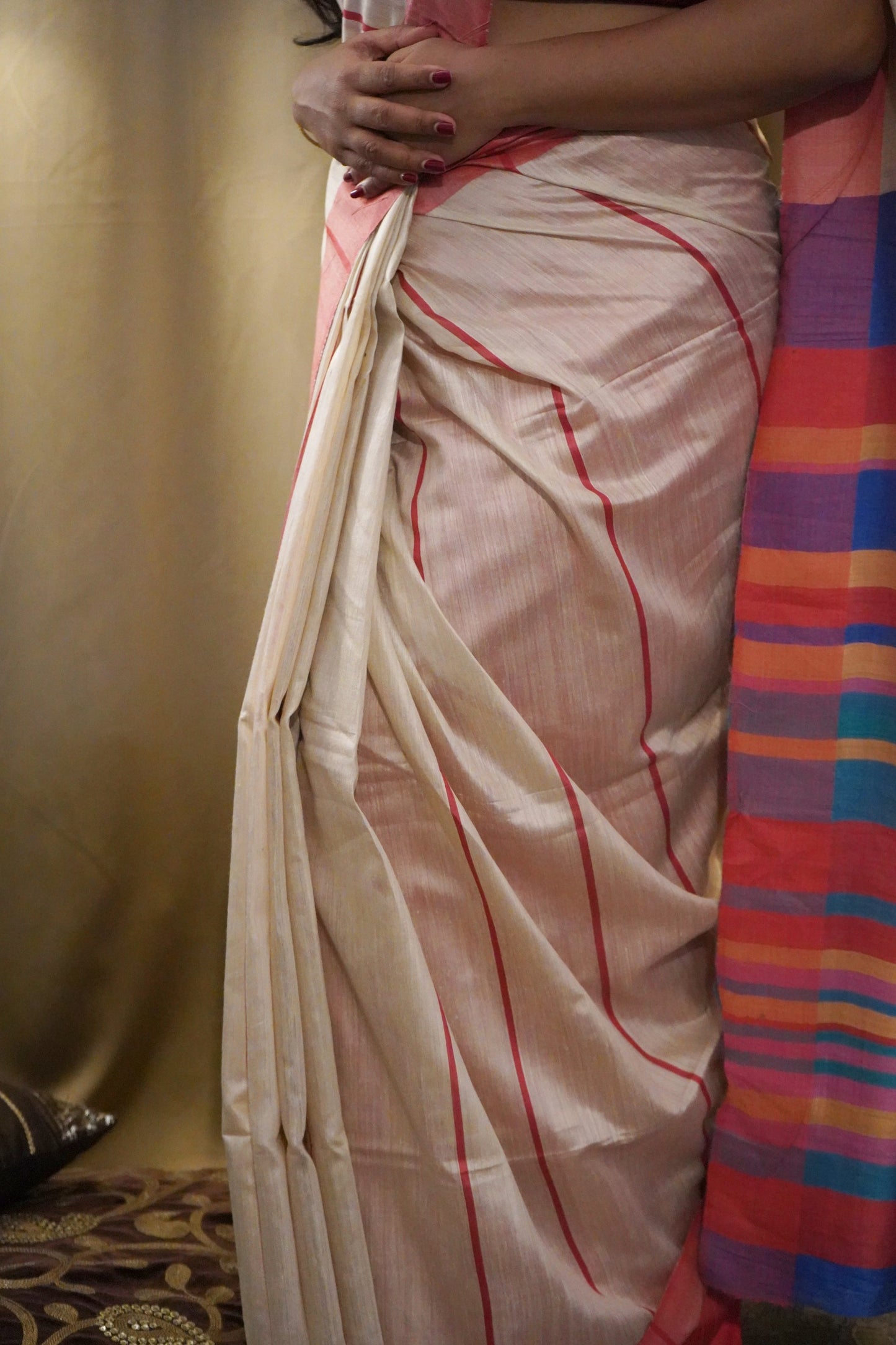 Pure Tussar Soft Silk Colour Blocked Saree