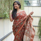 Rust Red Chanderi Cotton Saree with Zari Hand Block Printed