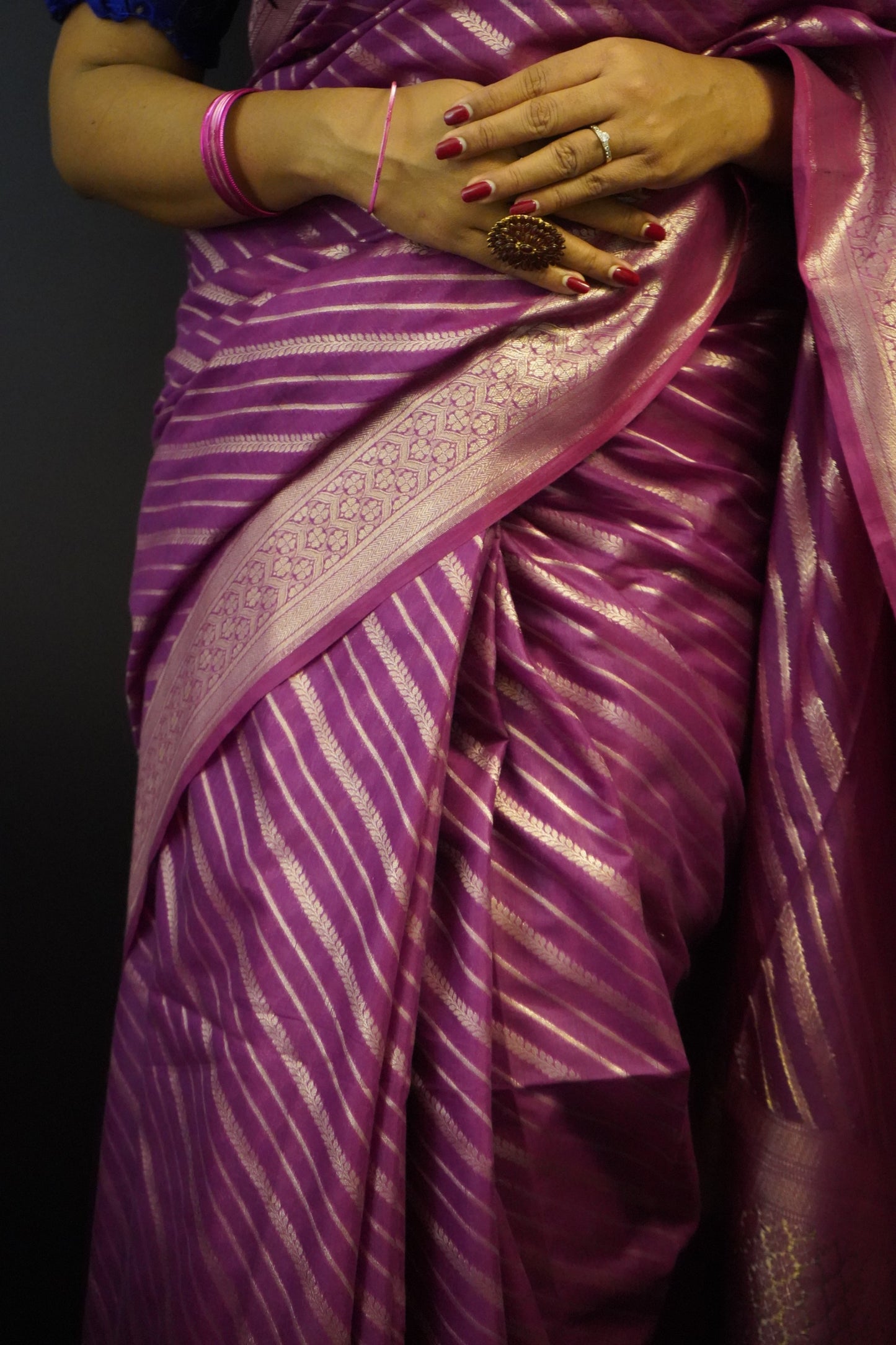 Magenta Banarasi Cotton Silk Saree with Zari Stripes