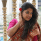 Rust Red Chanderi Cotton Saree with Zari Hand Block Printed