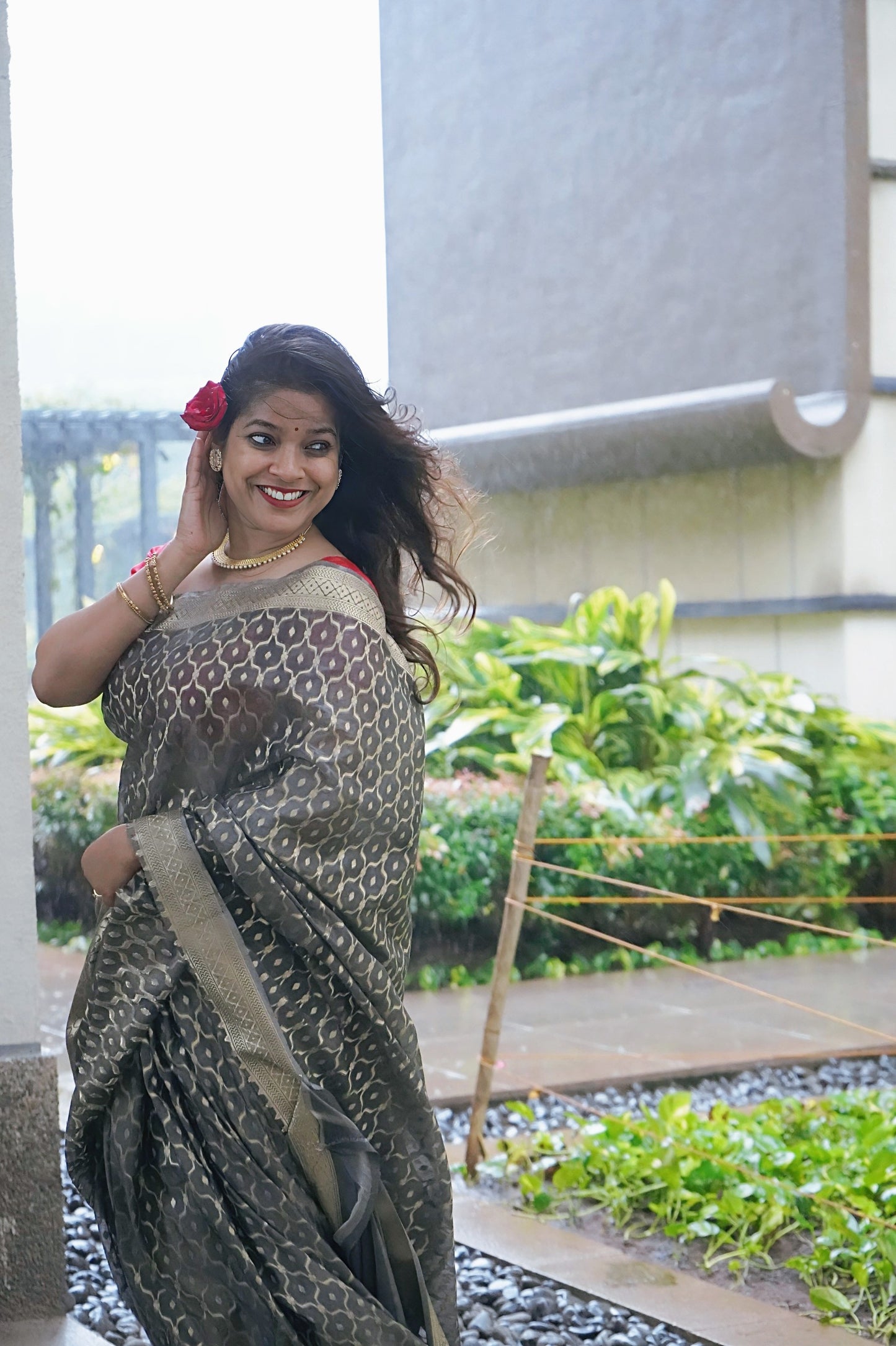 Grey Banarasi Cotton Saree with Zari Buti