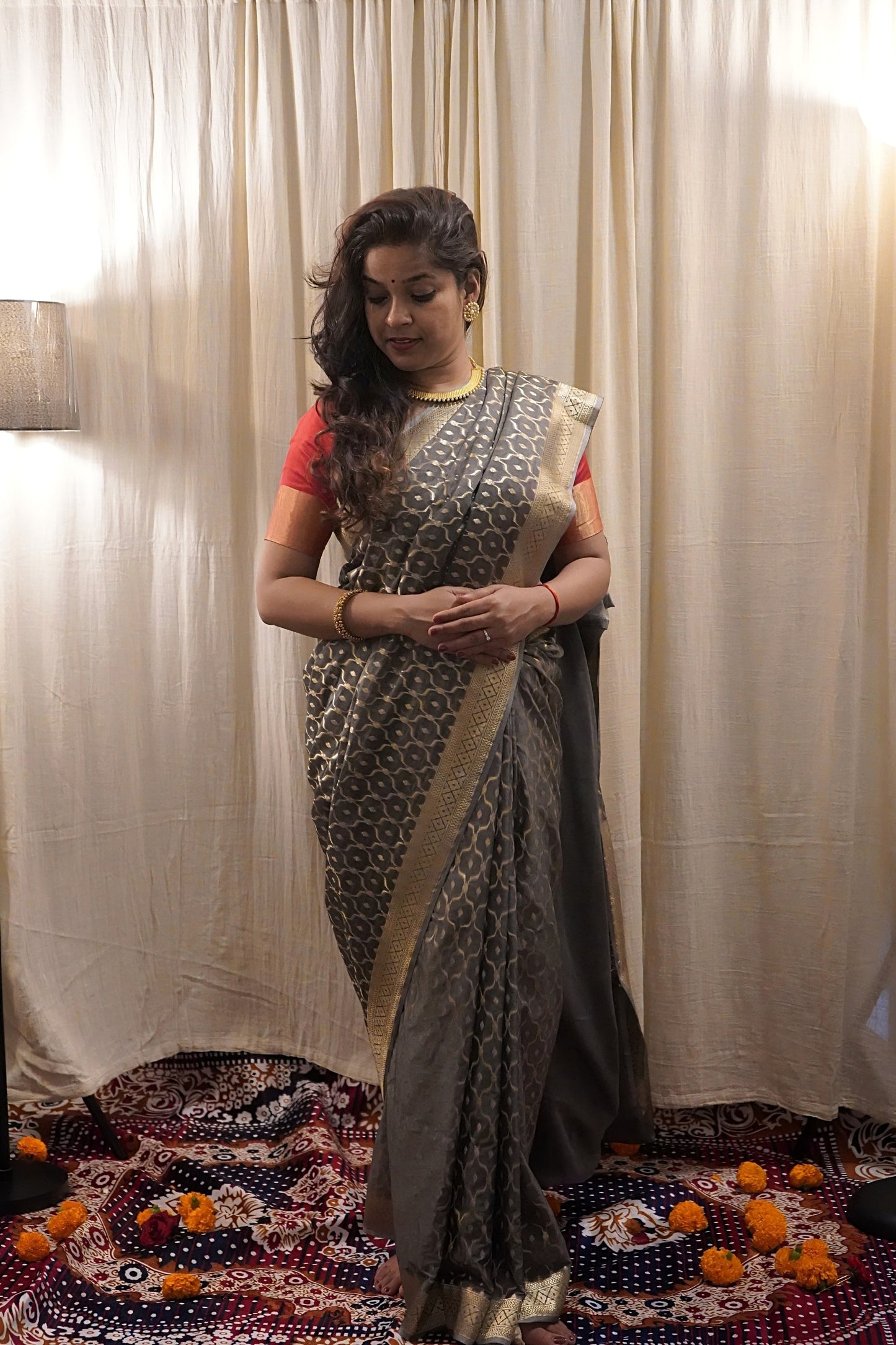 Grey Banarasi Cotton Saree with Zari Buti