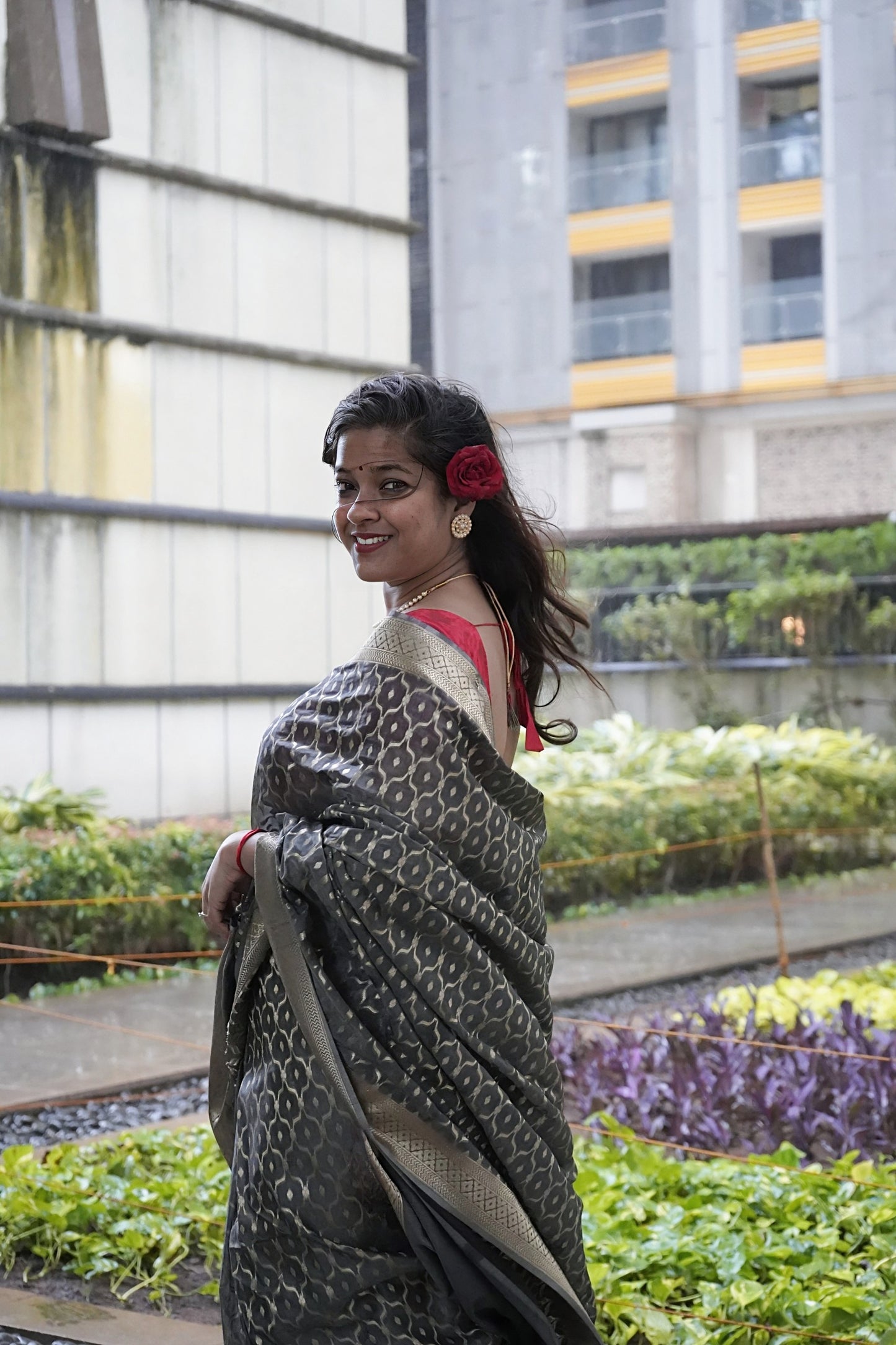 Grey Banarasi Cotton Saree with Zari Buti