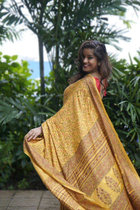 Handblock Printed Modal Silk Saree