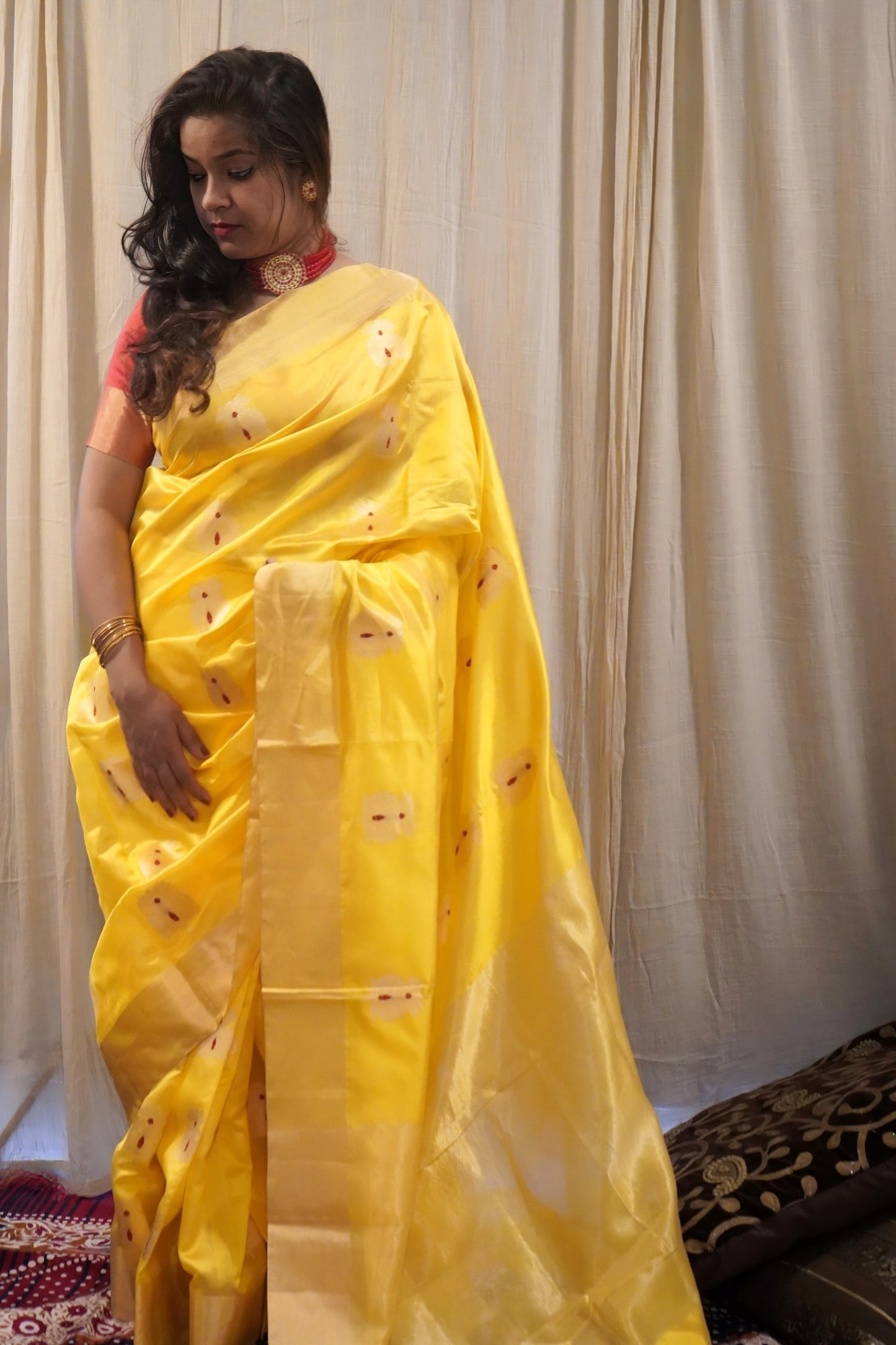 Yellow Pure Pattu Silk Chanderi Saree