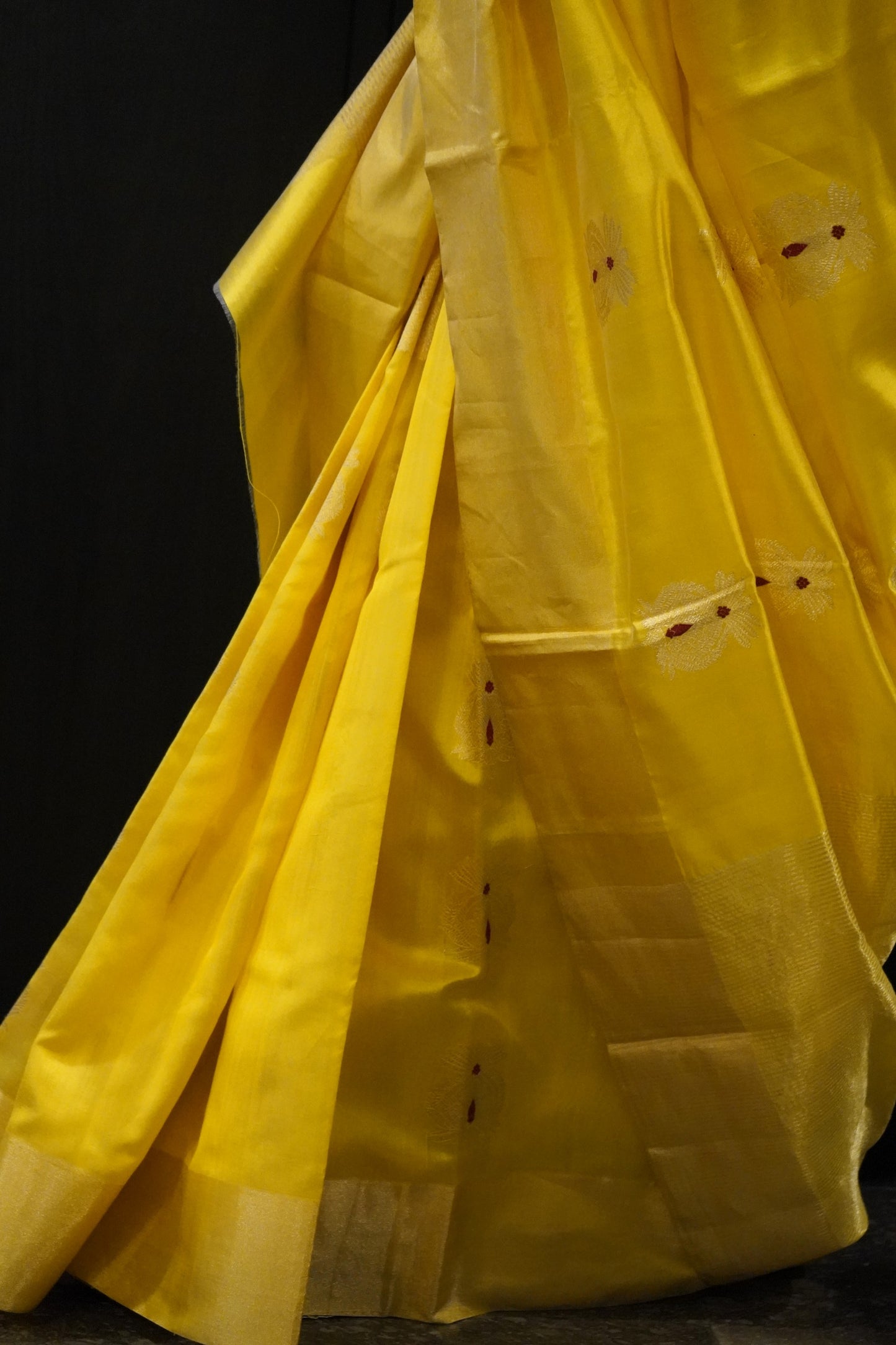 Yellow Pure Pattu Silk Chanderi Saree