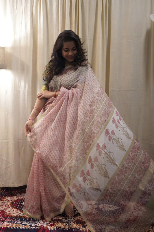 Kota Silk Handblock Printed Saree