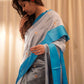 Grey Blue Pure Pattu Silk Chanderi Saree
