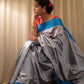 Grey Blue Pure Pattu Silk Chanderi Saree