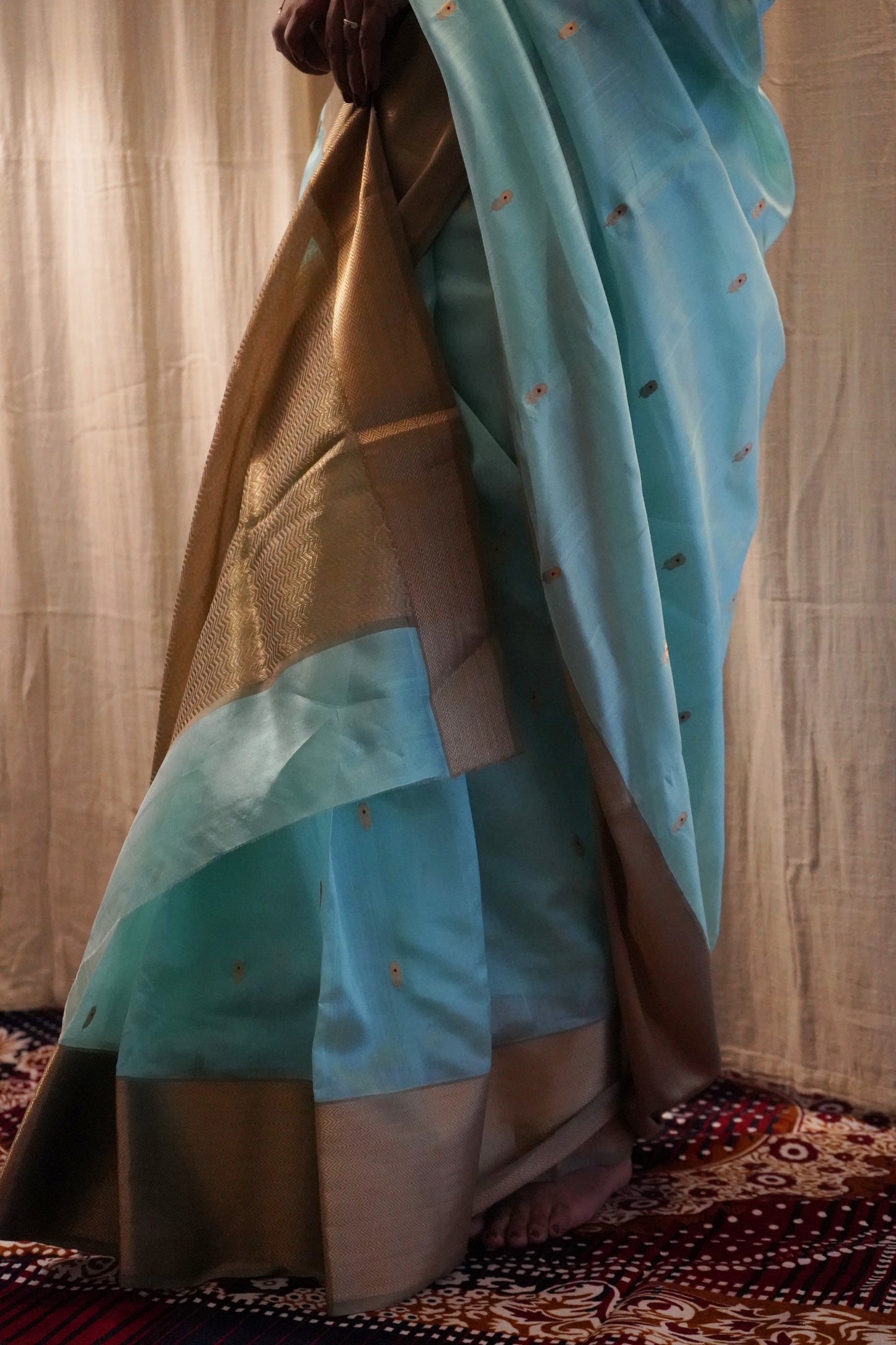 Blue Pure Pattu Silk Chanderi Saree