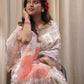 White Kota Silk Saree with Light Pink Handblock Prints