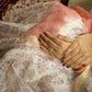 White Kota Silk Saree with Light Pink Handblock Prints