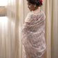 White Kota Silk Saree with Light Pink Handblock Prints