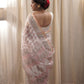 White Kota Silk Saree with Light Pink Handblock Prints