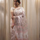 White Kota Silk Saree with Light Pink Handblock Prints
